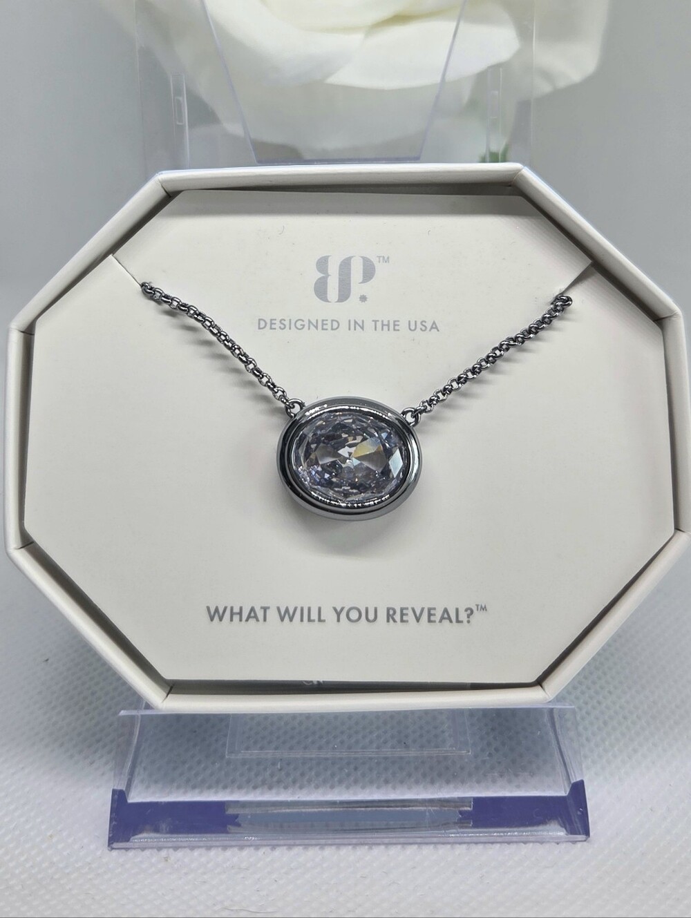 BP Clear Crystal Pendant Necklace in Hematite